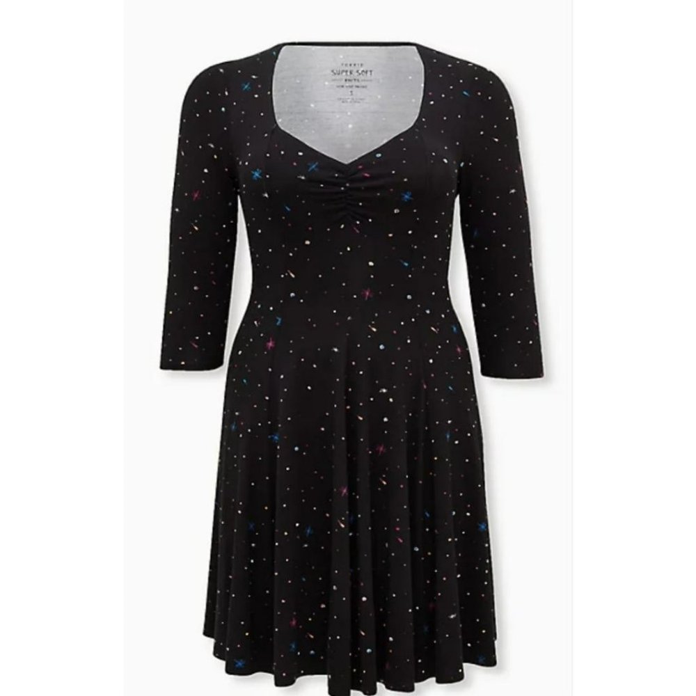 Torrid Super Soft Black & Multi Star Skater Dress